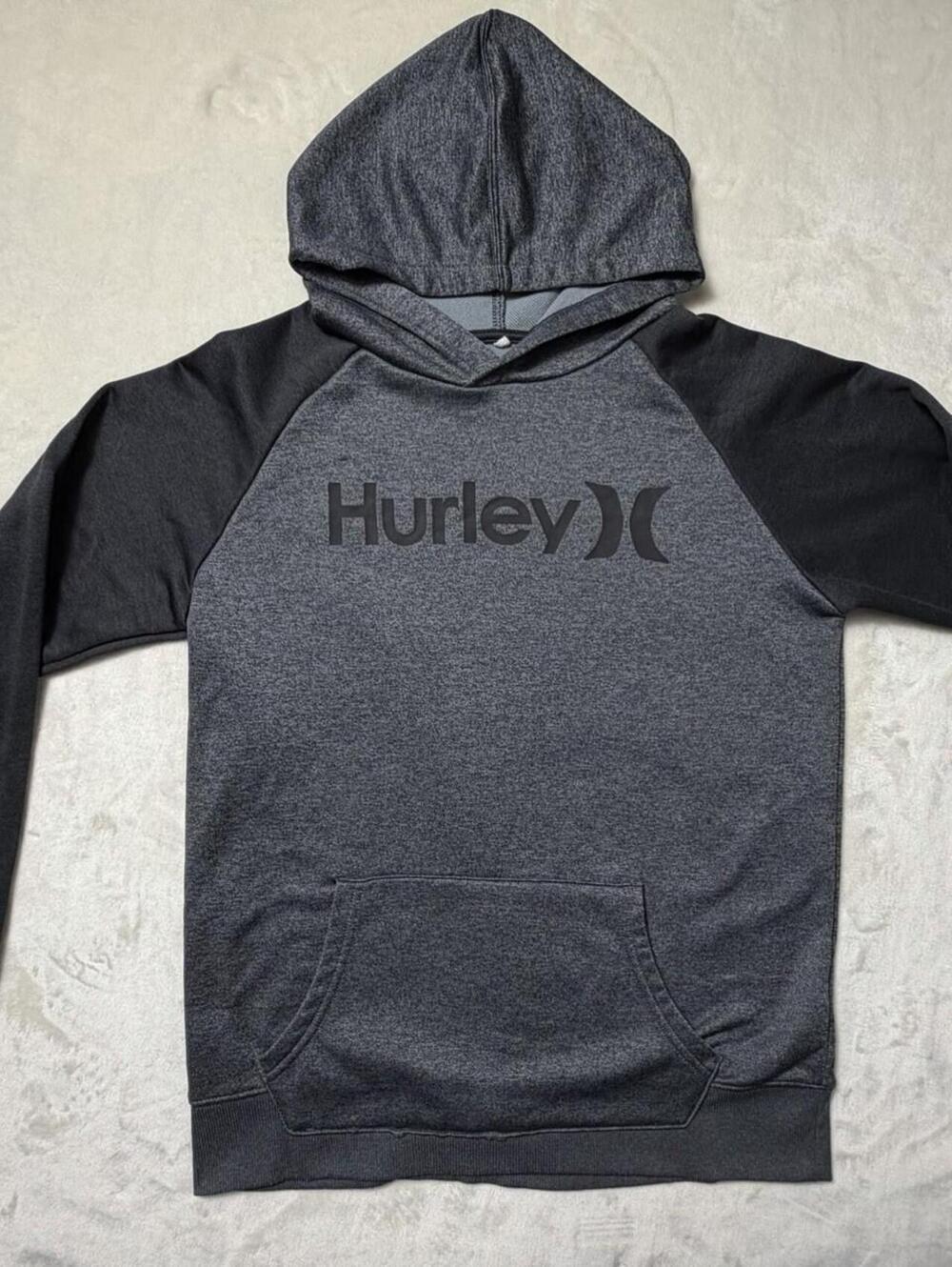Hurley Youth Hoodie Boys XL 18/20 Gray Black Pullover Long Sleeve Athletic Sweat